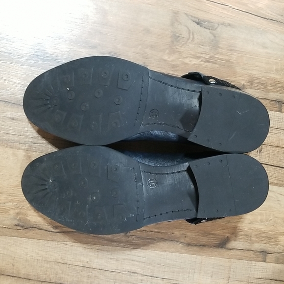 FRANCE MODE On Trend Blue Gray Black Mixed Media Booties with Straps - Picture 12 of 15